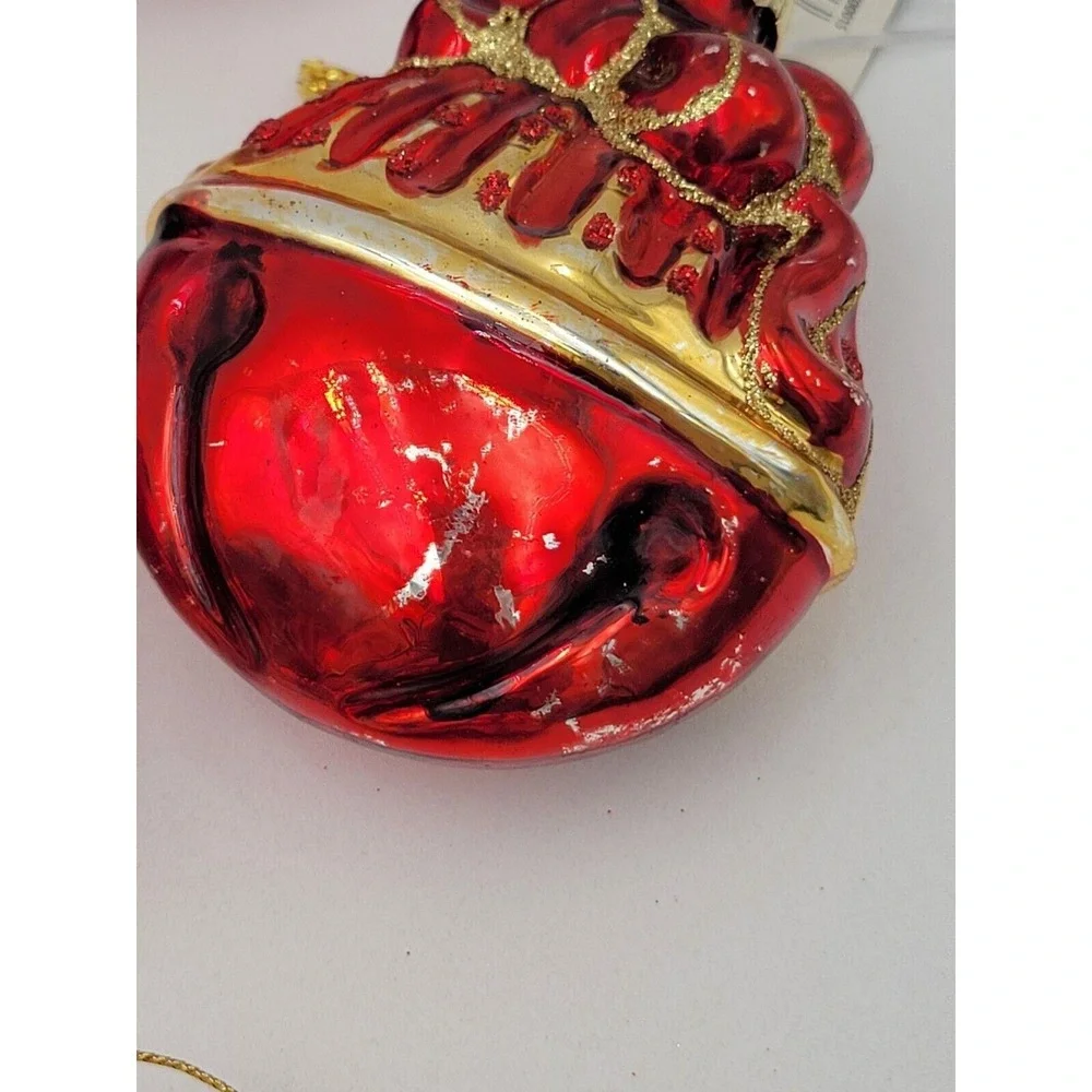 Set Of 11 Blown Glass‎ Ornaments Red And Gold Bell Shaped Christmas Ornaments